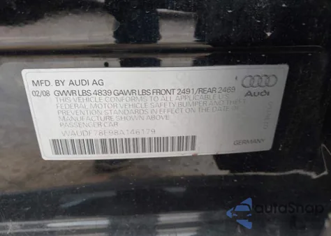 2008 Audi A4 2.0T/2.0T Special Edition z USA, uszkodzony, nr VIN WAUDF78E98A146179